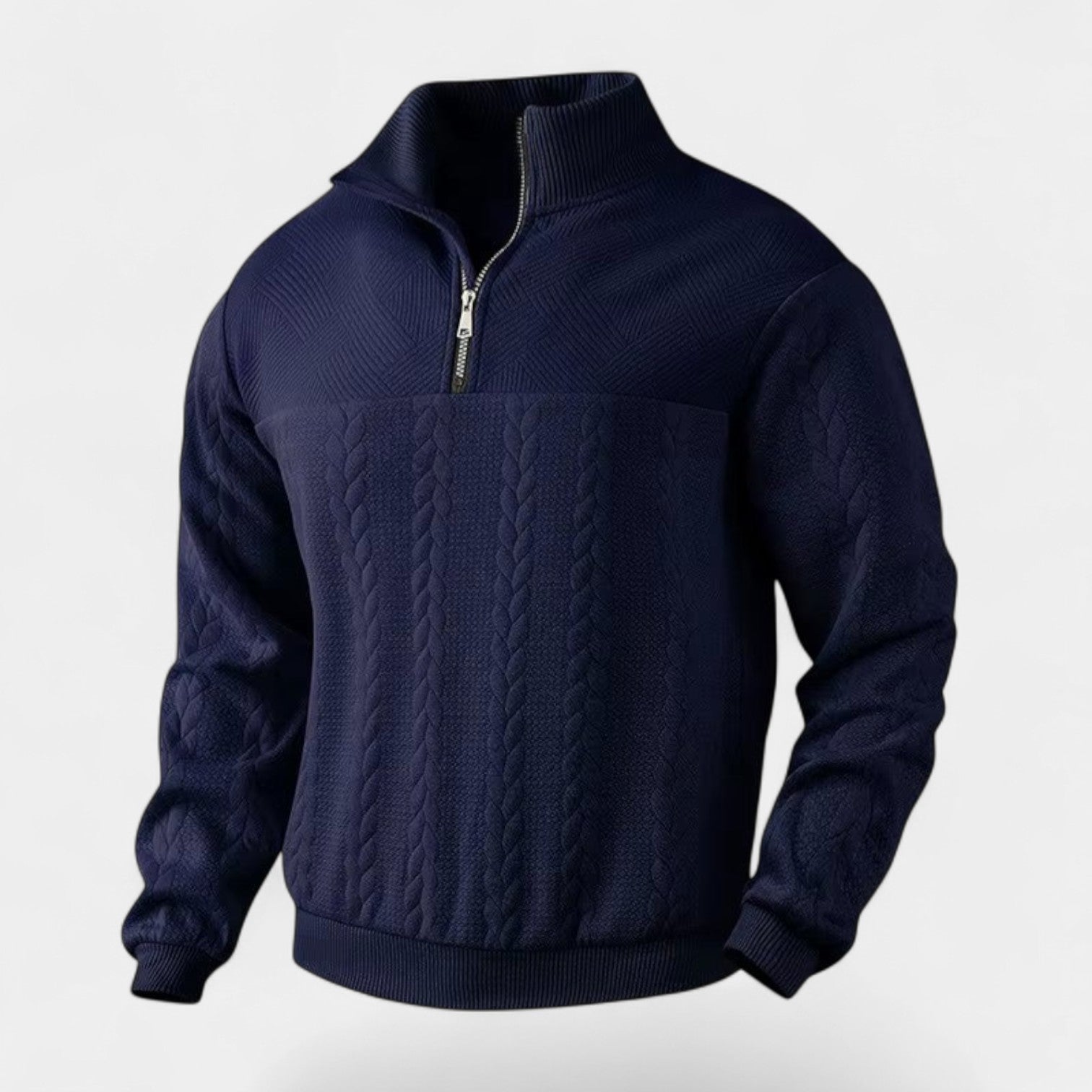 Cable Knit Merino Half-Zip Sweater High Collar for Men