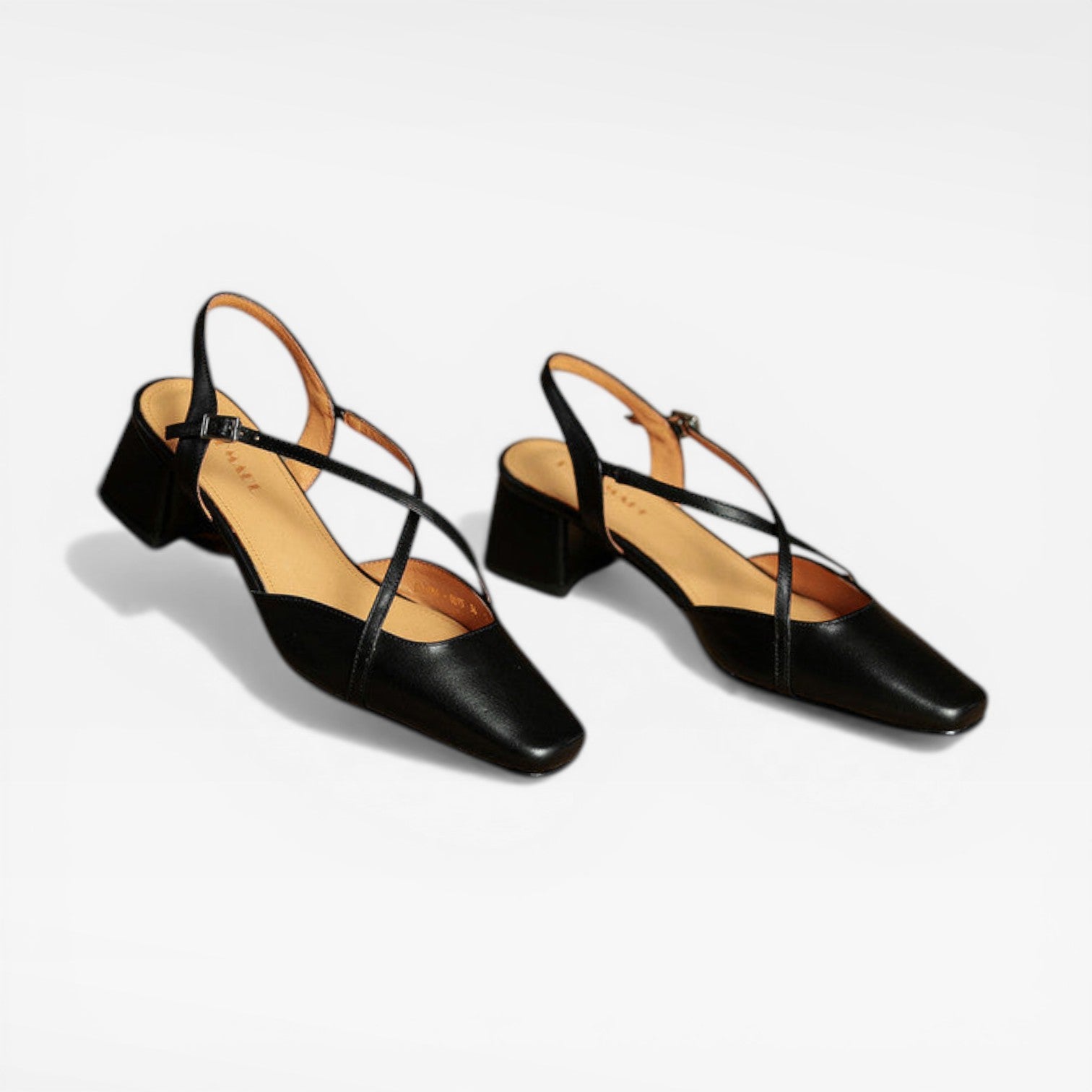 Women's Leather Block Heel Slingback Shoes