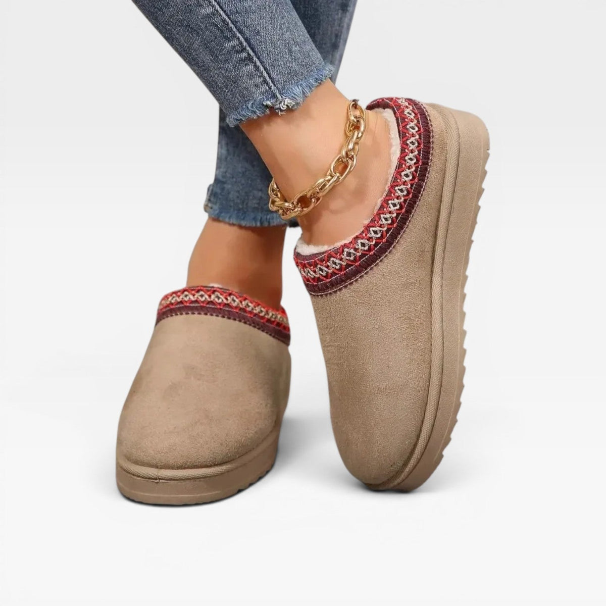 Women's Platform Mule Clogs with Embroidered Trim
