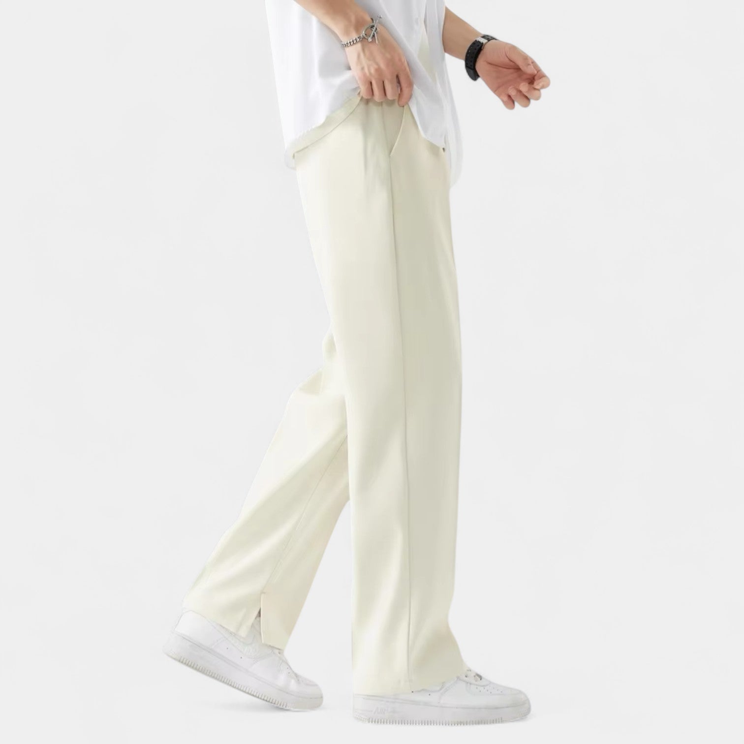 Wide Leg Straight Trousers Stretch Regular Fit for Men