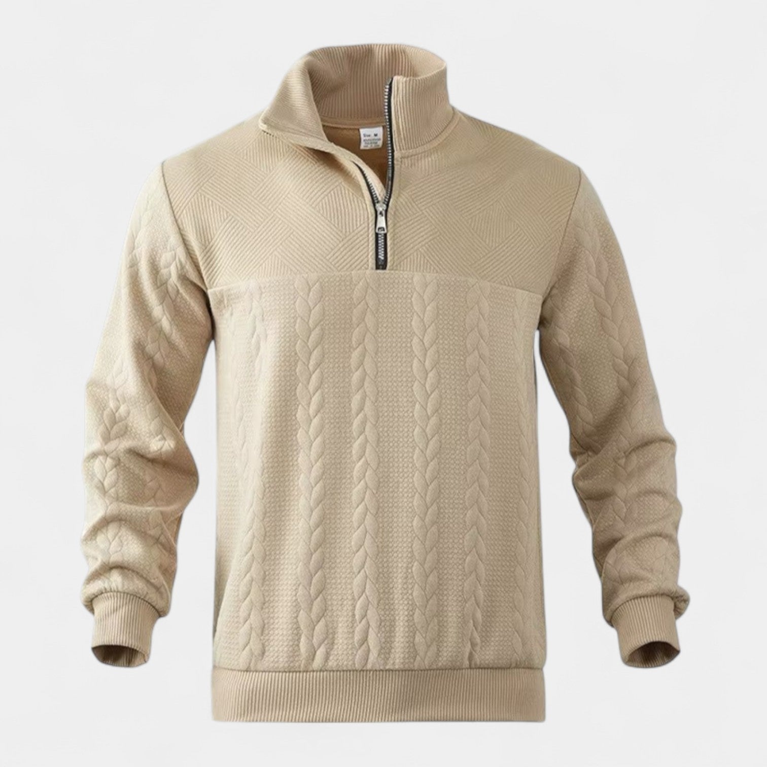 Cable Knit Merino Half-Zip Sweater High Collar for Men