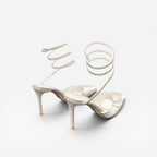 Women's Crystal Ankle Wrap Satin Pumps