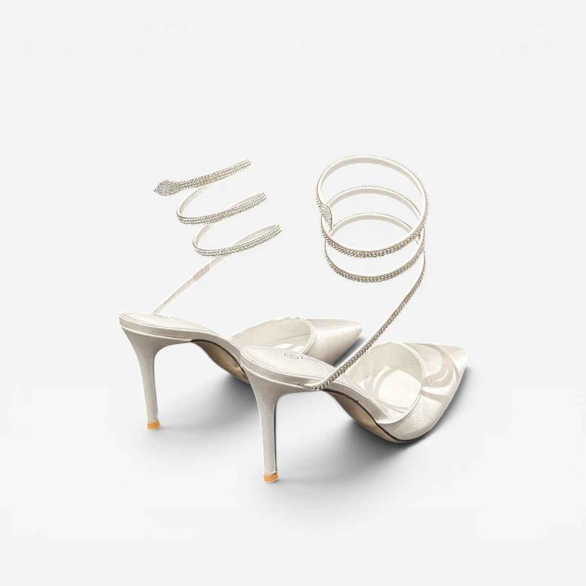 Women's Crystal Ankle Wrap Satin Pumps