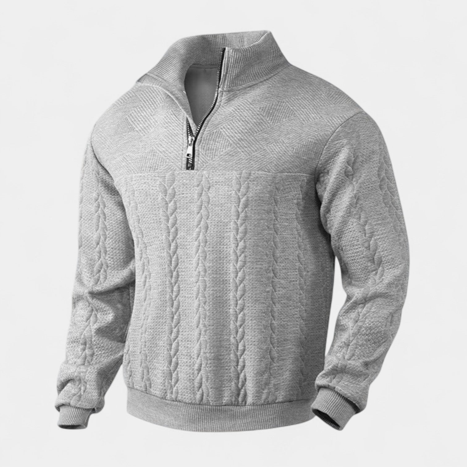 Cable Knit Merino Half-Zip Sweater High Collar for Men