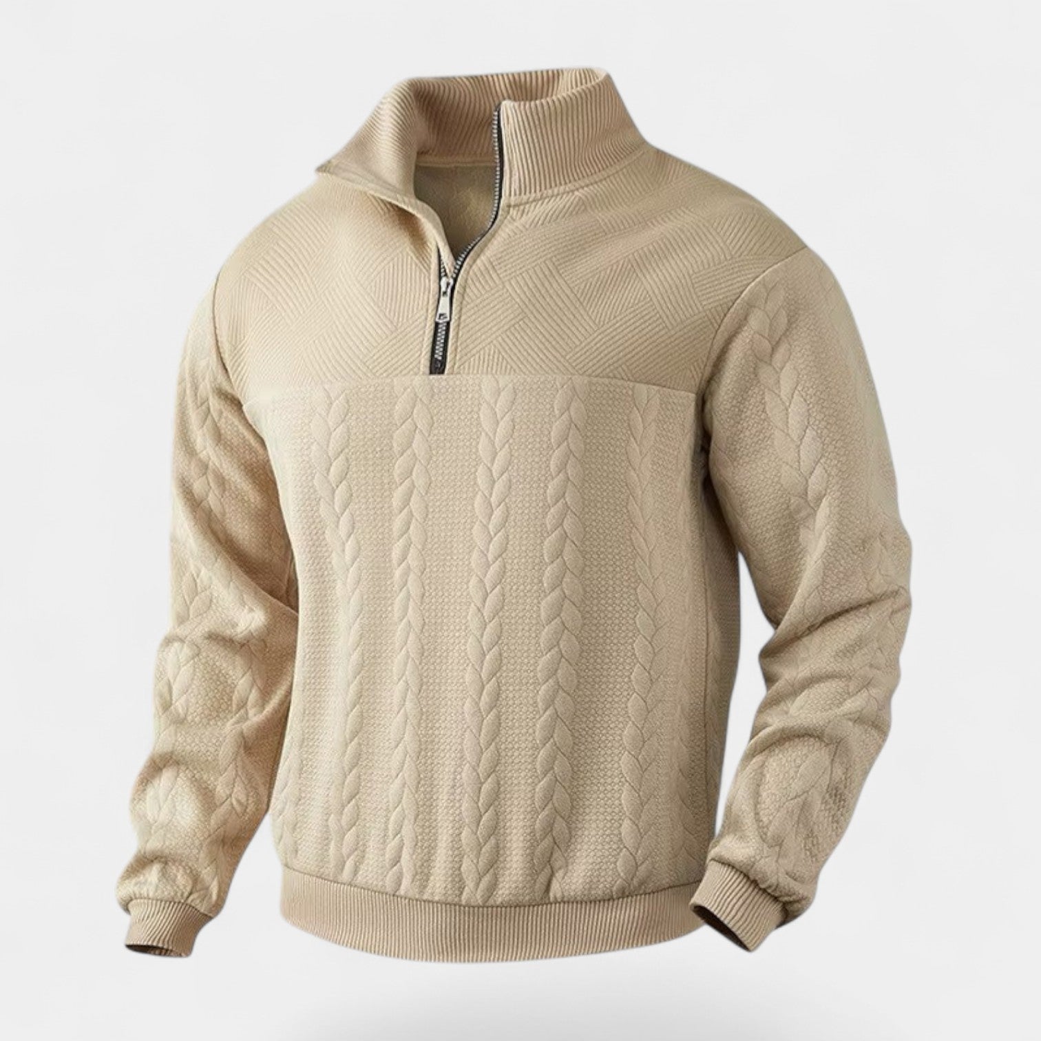 Cable Knit Merino Half-Zip Sweater High Collar for Men
