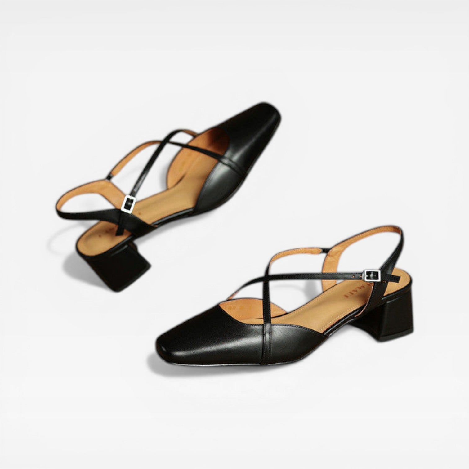 Women's Leather Block Heel Slingback Shoes