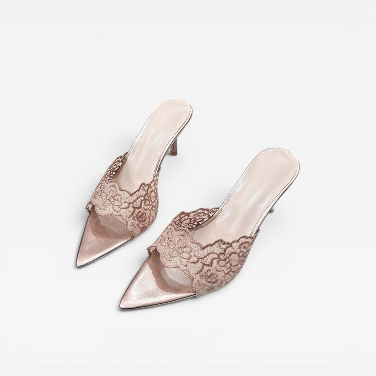 Women's Lace Pointed Toe Mule Heels