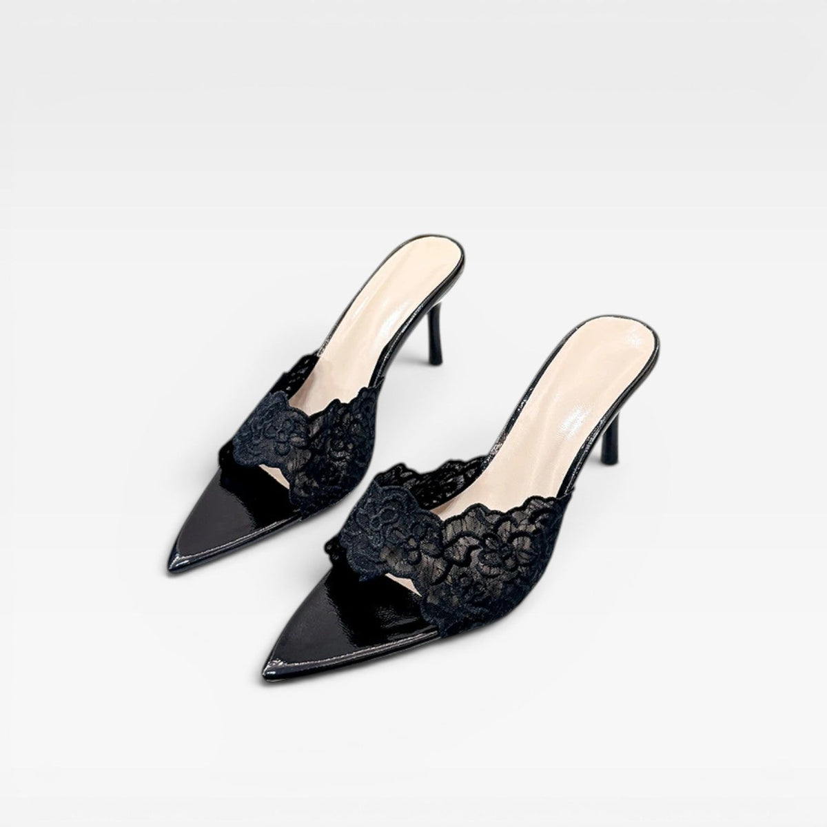 Women's Lace Pointed Toe Mule Heels
