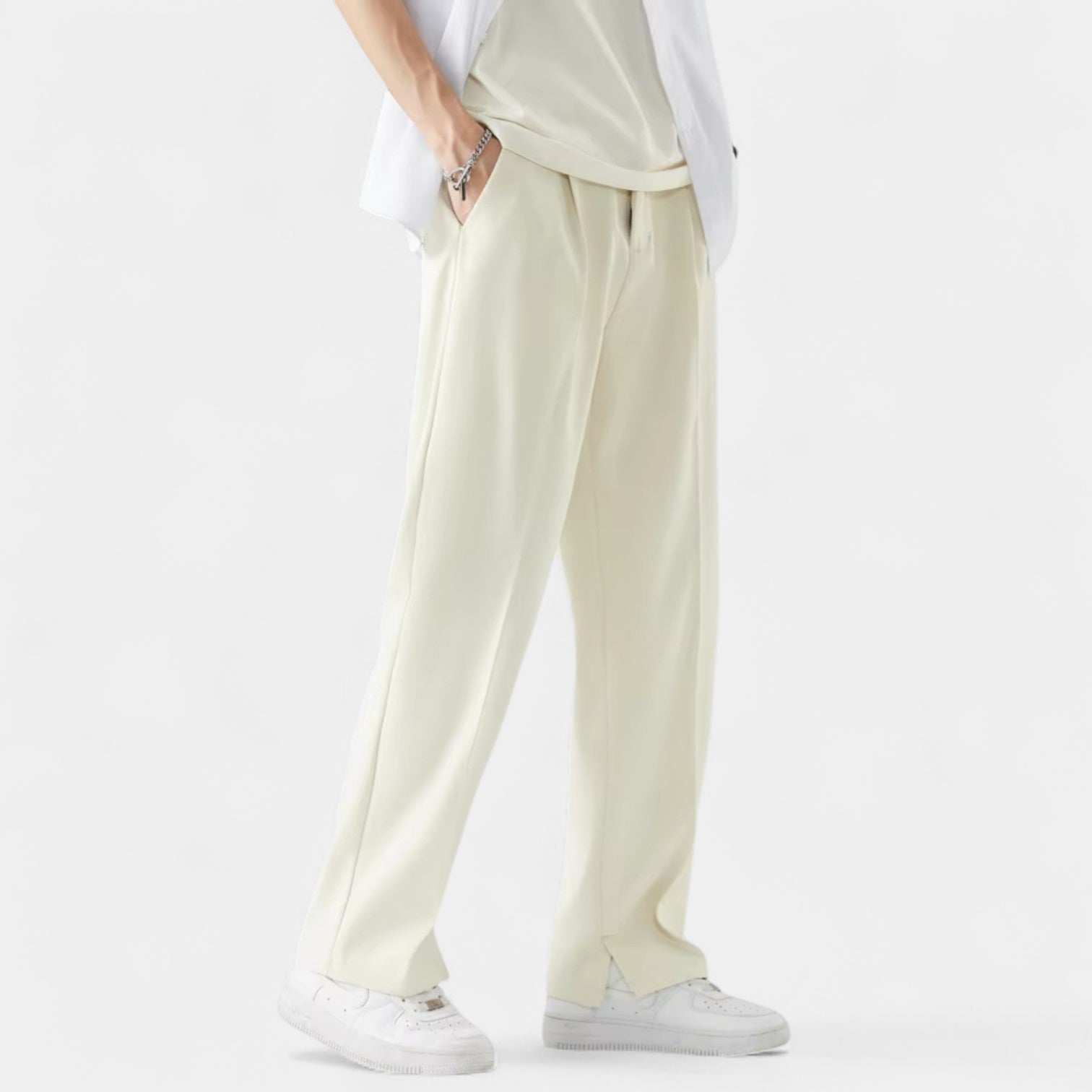 Wide Leg Straight Trousers Stretch Regular Fit for Men