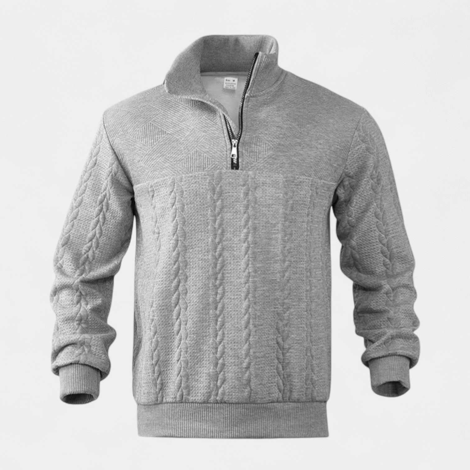 Cable Knit Merino Half-Zip Sweater High Collar for Men
