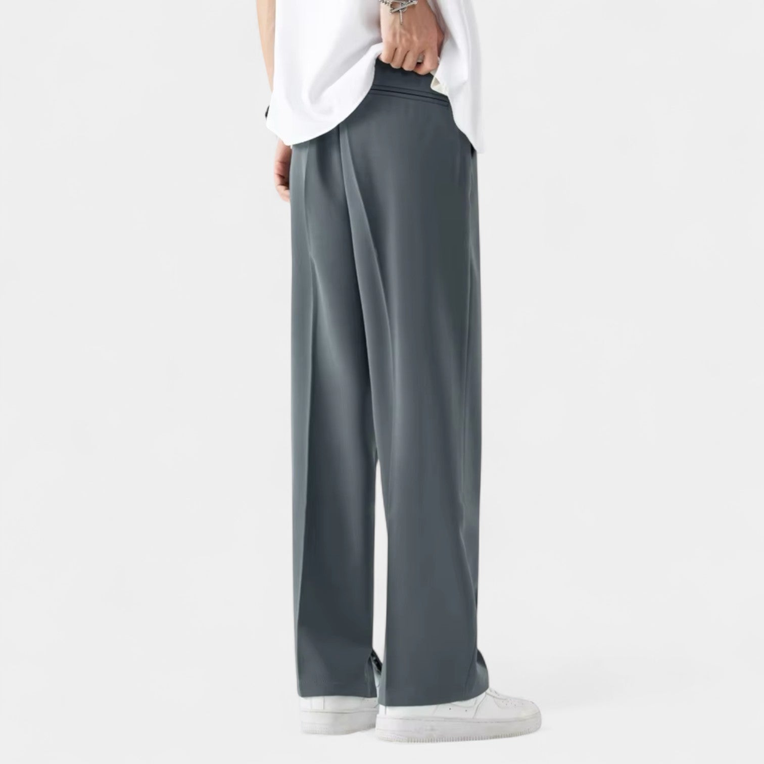 Wide Leg Straight Trousers Stretch Regular Fit for Men
