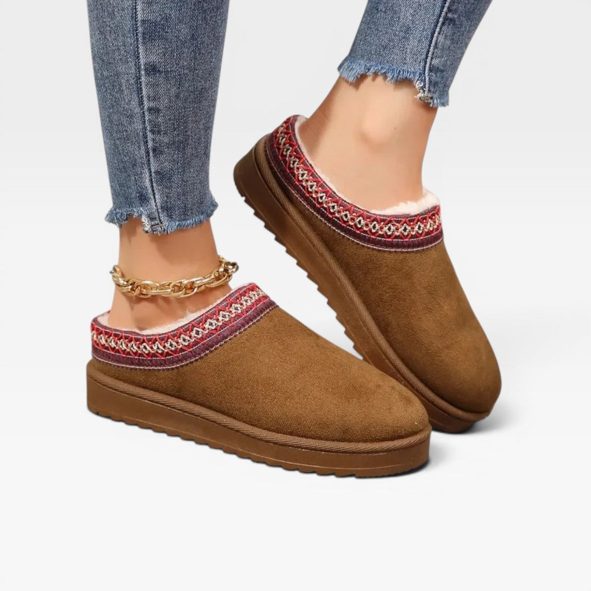 Women's Platform Mule Clogs with Embroidered Trim
