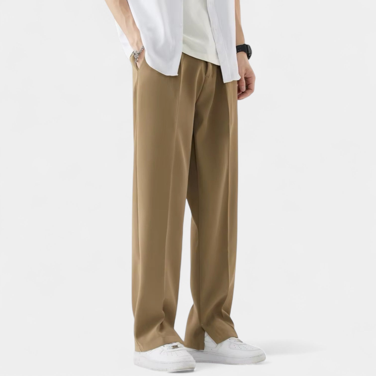 Wide Leg Straight Trousers Stretch Regular Fit for Men