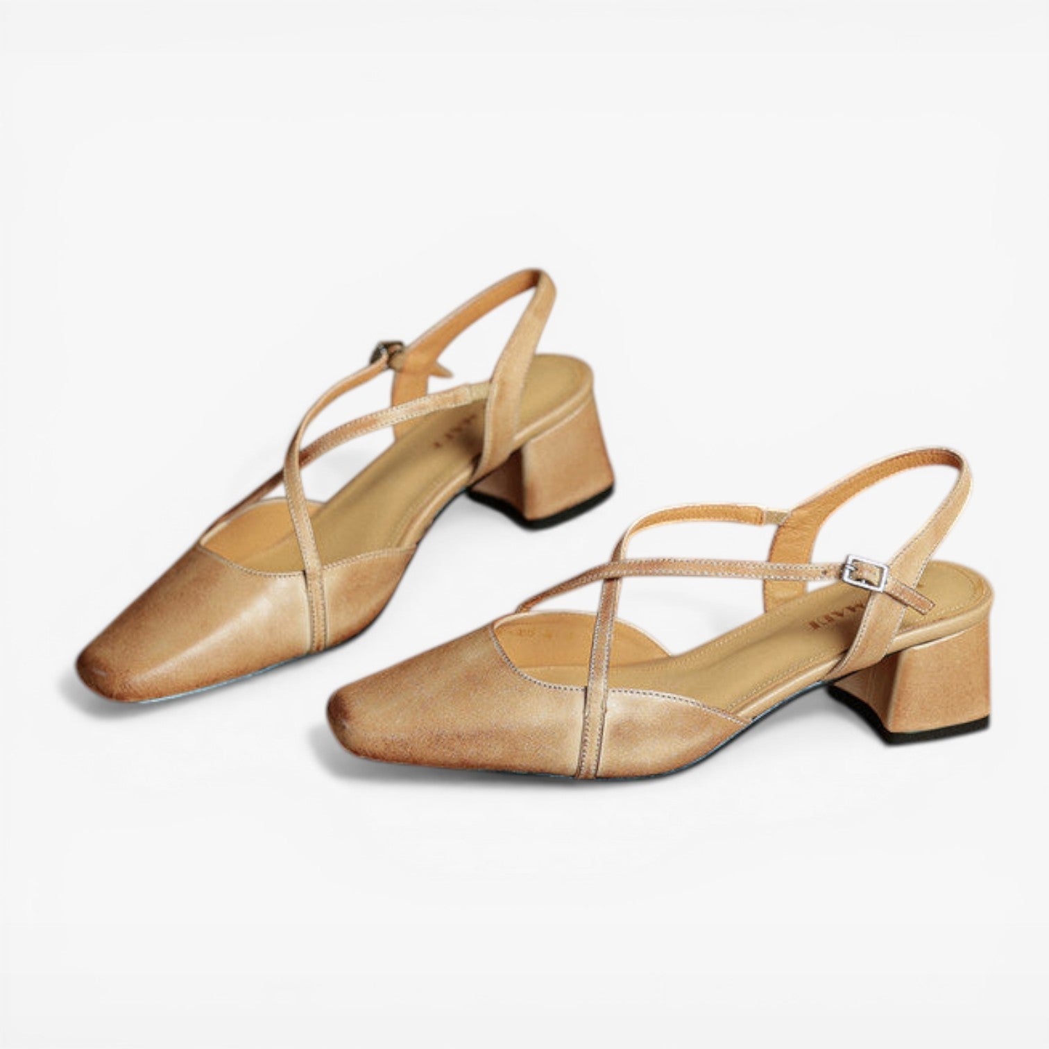 Women's Leather Block Heel Slingback Shoes