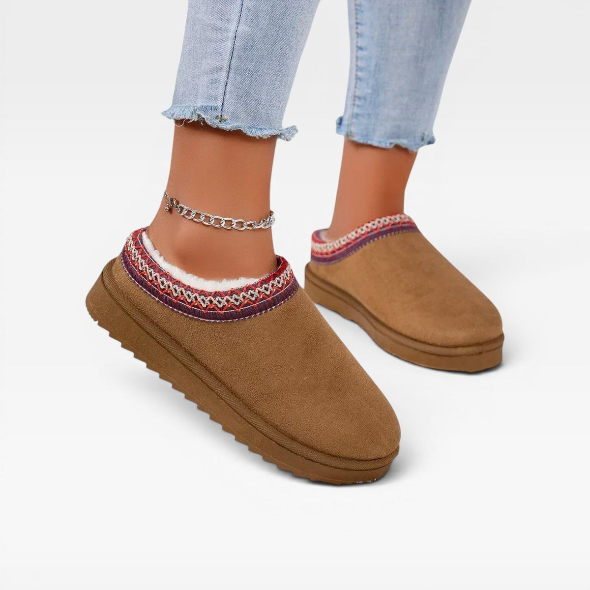 Women's Platform Mule Clogs with Embroidered Trim
