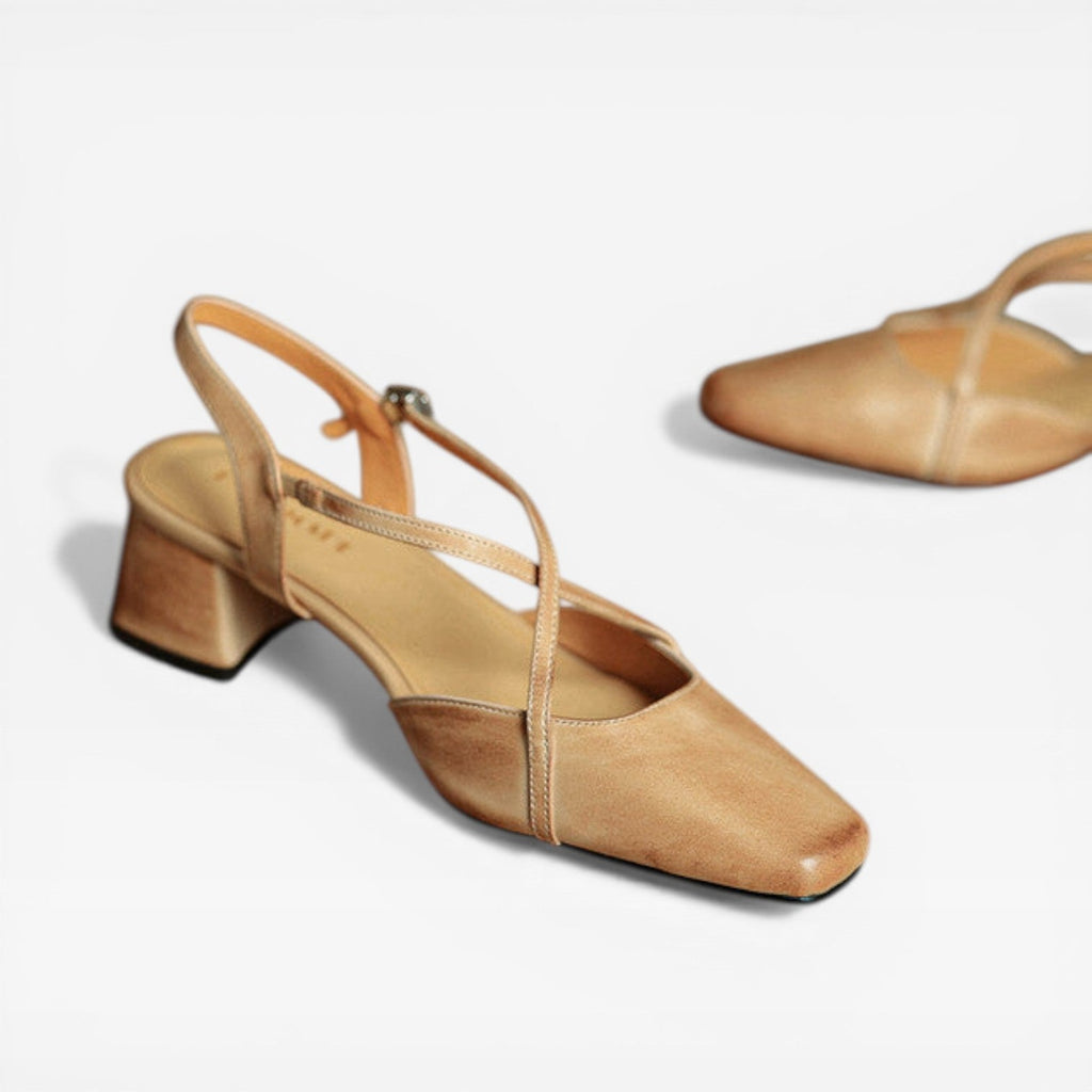 Women's Leather Block Heel Slingback Shoes