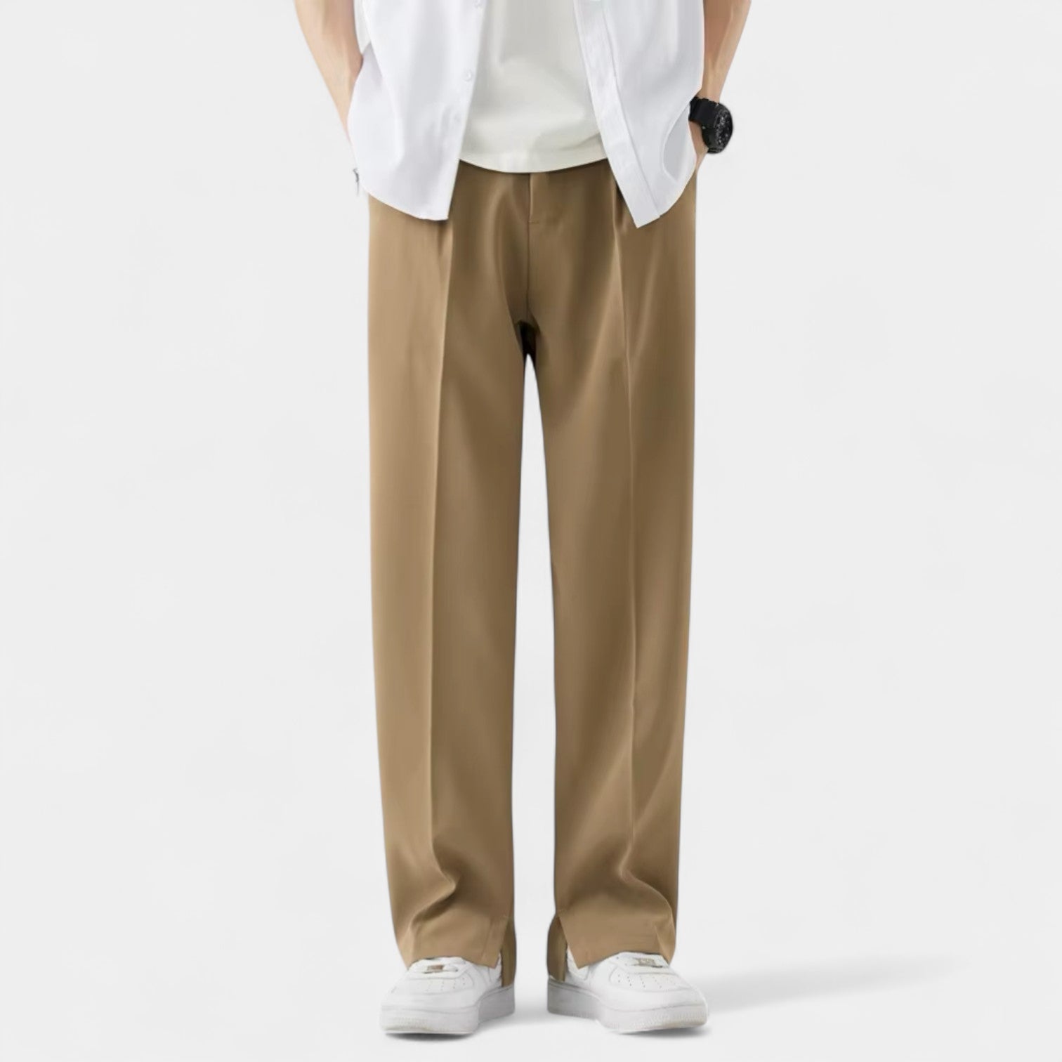 Wide Leg Straight Trousers Stretch Regular Fit for Men