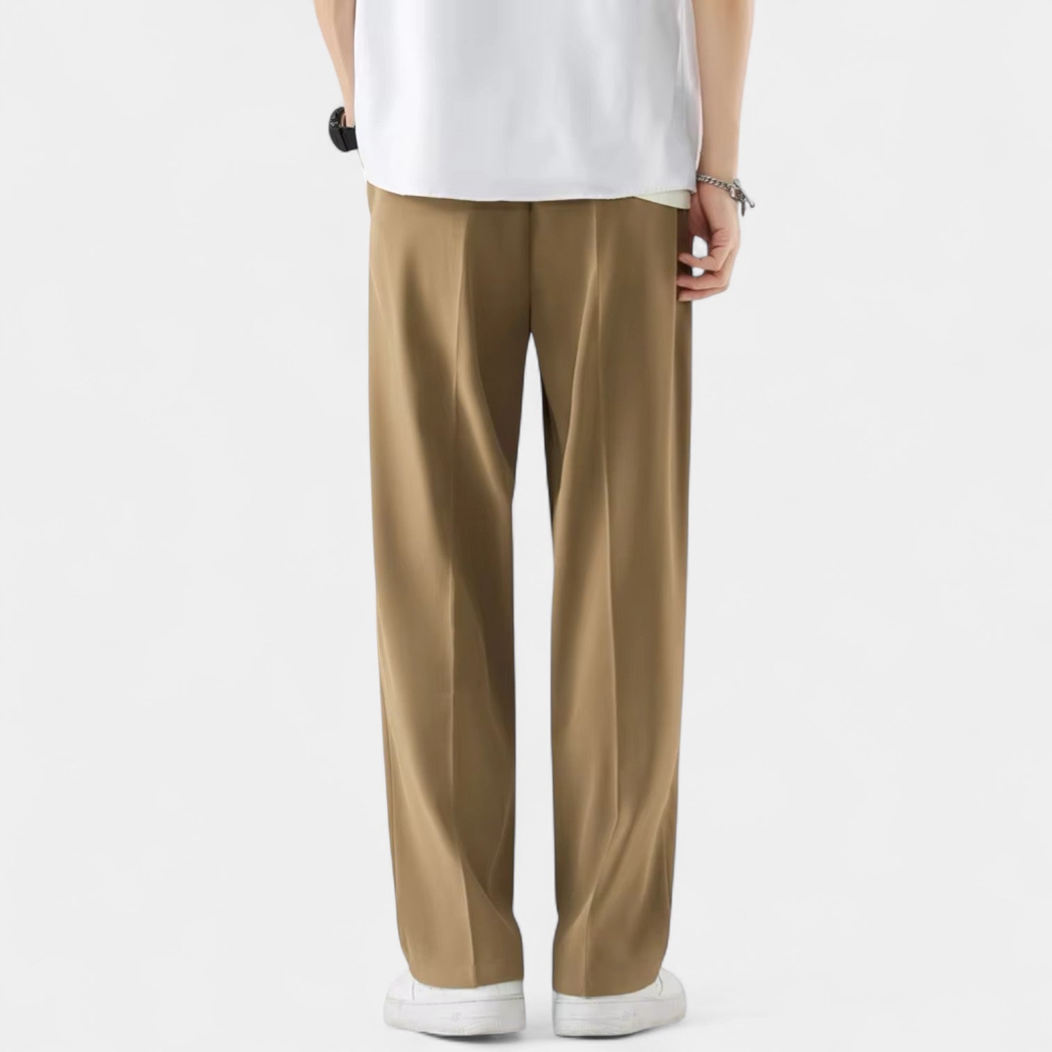 Wide Leg Straight Trousers Stretch Regular Fit for Men