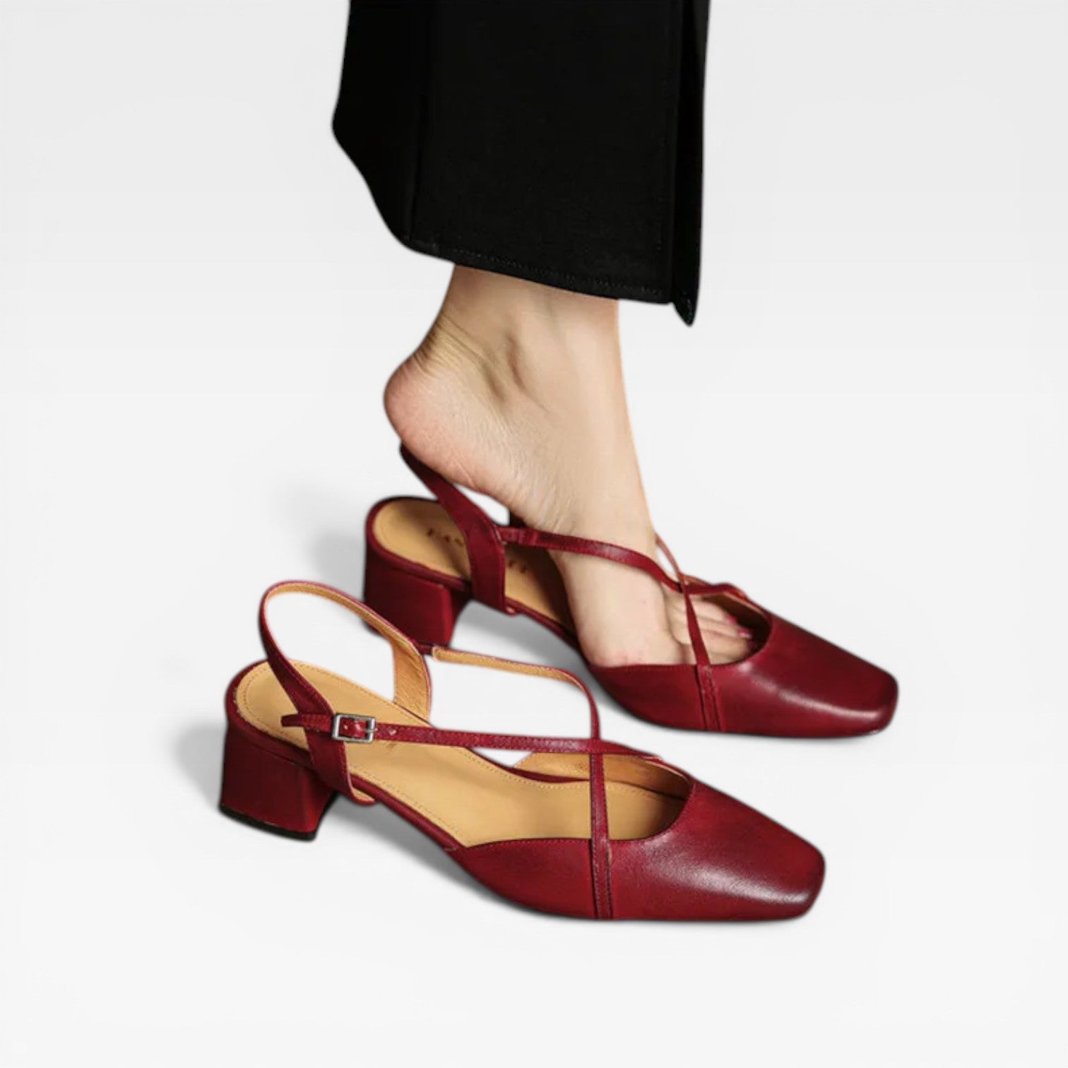 Women's Leather Block Heel Slingback Shoes