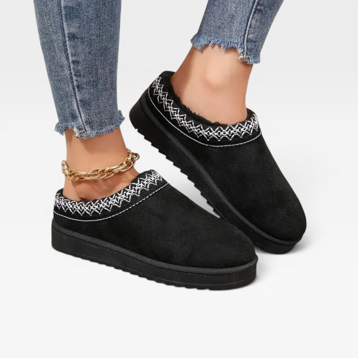 Women's Platform Mule Clogs with Embroidered Trim