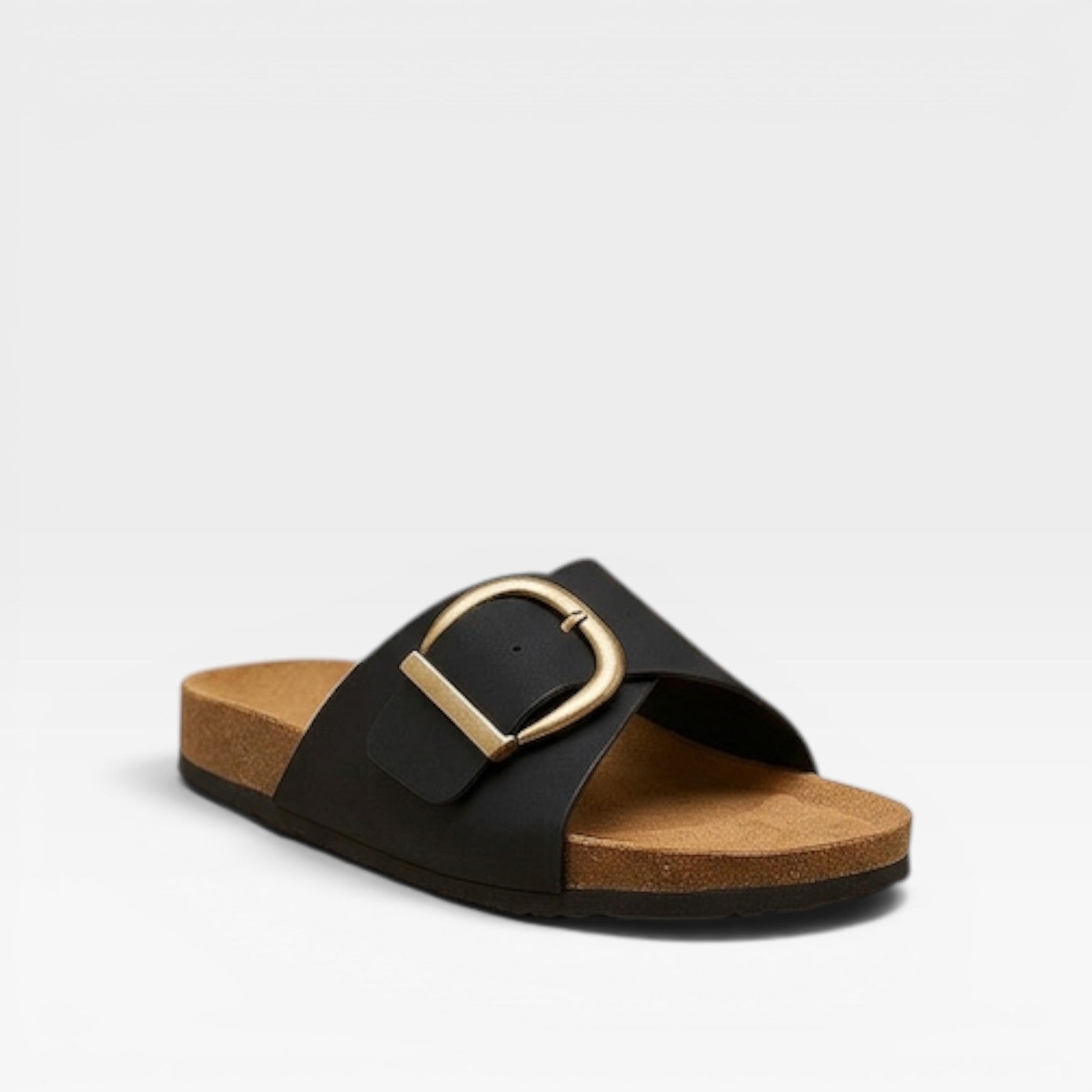 Women's Cushioned Slide Sandals with Buckle Detail