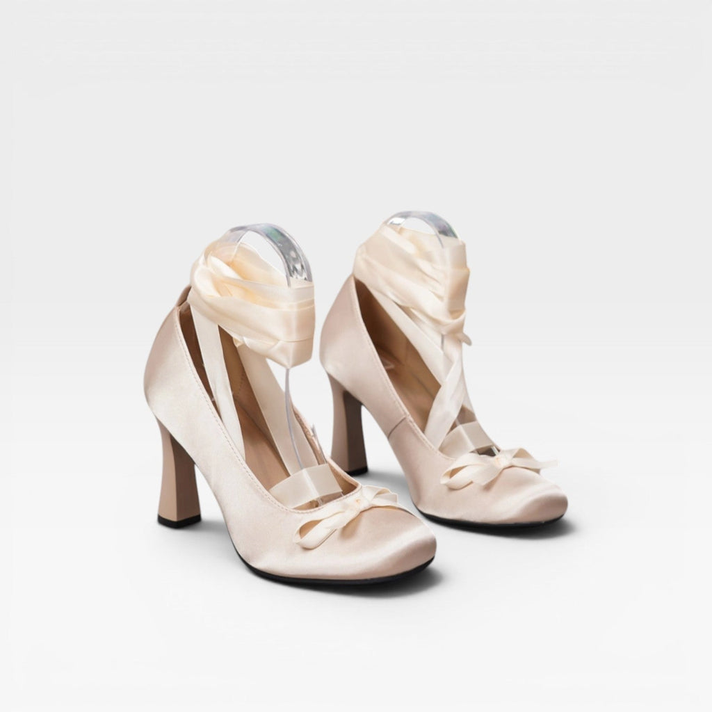 Women's Satin Ribbon Lace-Up Block Heel Pumps