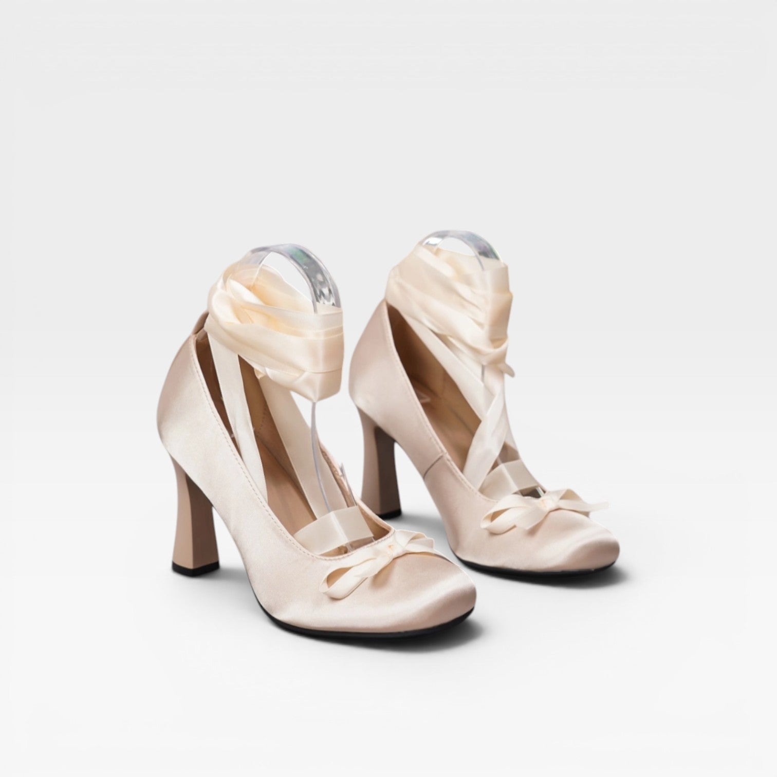 Women's Satin Ribbon Lace-Up Block Heel Pumps