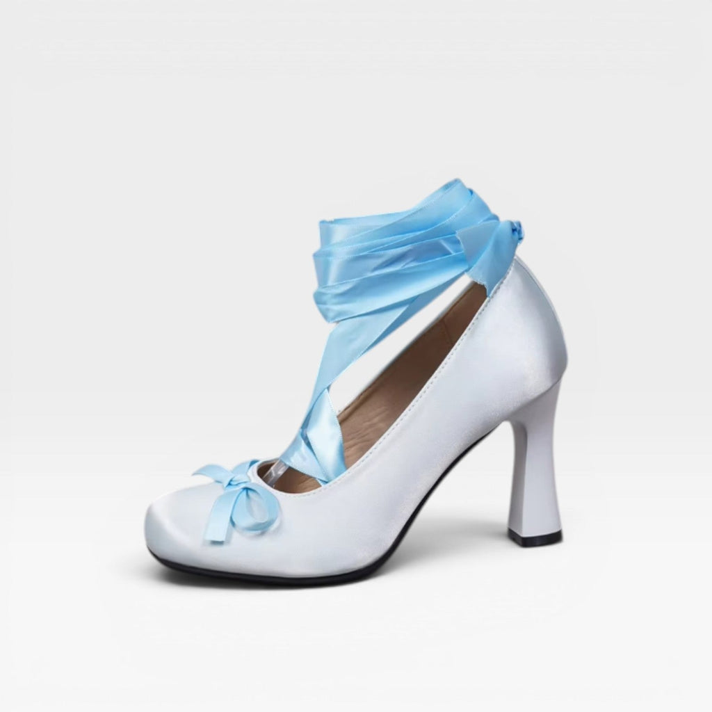 Women's Satin Ribbon Lace-Up Block Heel Pumps
