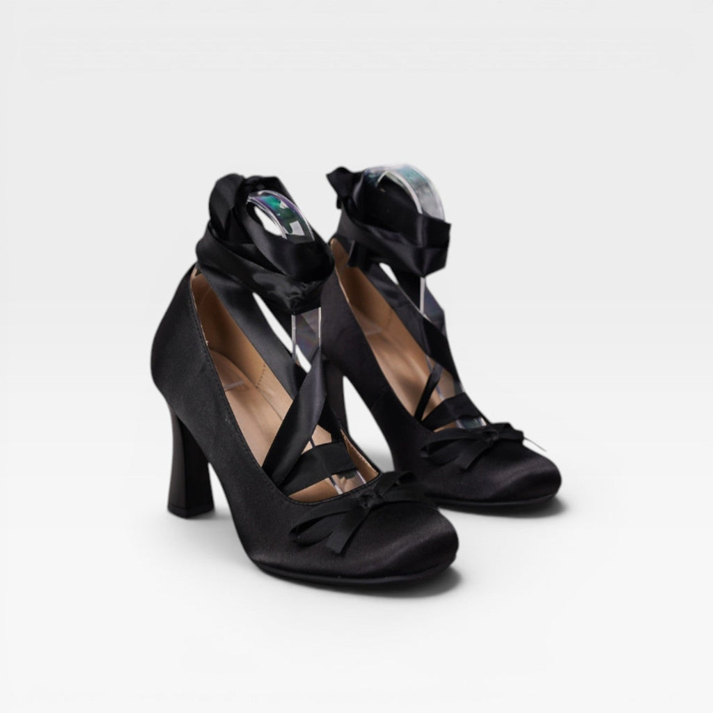 Women's Satin Ribbon Lace-Up Block Heel Pumps