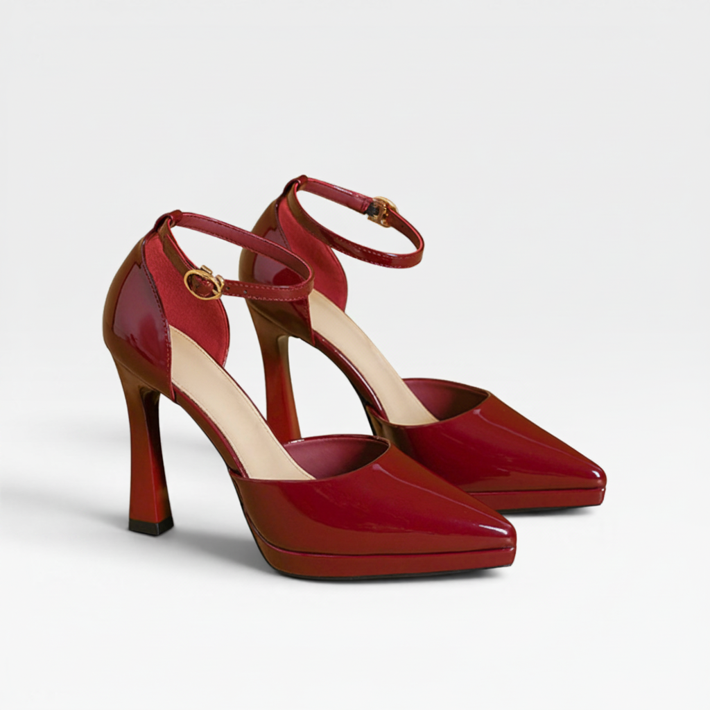 Women's Patent Leather Pointed-Toe Ankle Strap Pumps