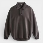 Long Sleeve Polo Pullover Ribbed Cuffs Relaxed Fit for Men