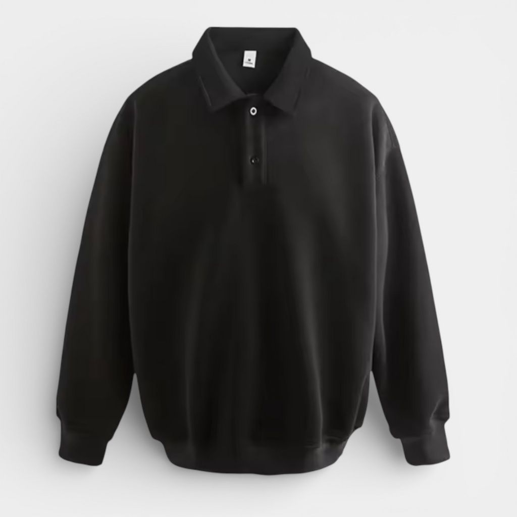 Long Sleeve Polo Pullover Ribbed Cuffs Relaxed Fit for Men