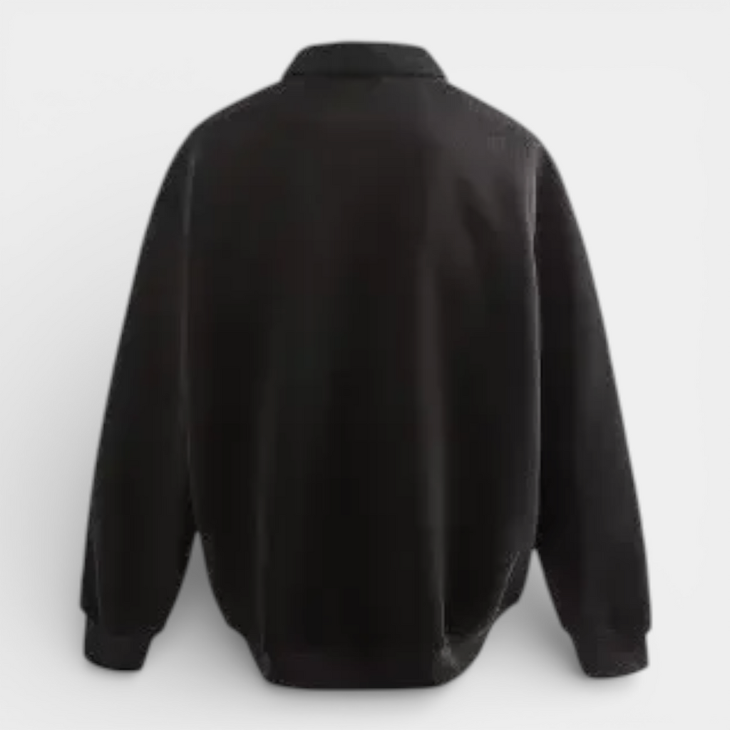 Long Sleeve Polo Pullover Ribbed Cuffs Relaxed Fit for Men
