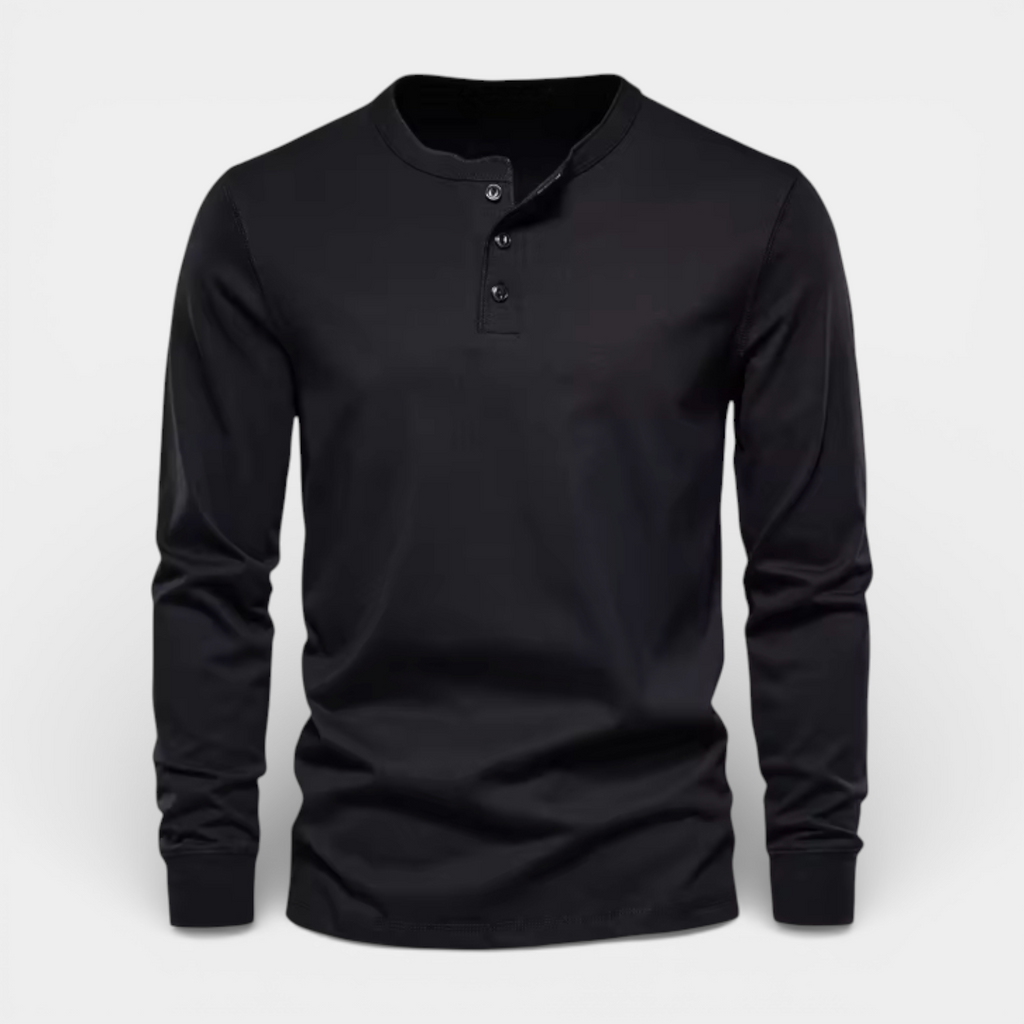 Long Sleeve Henley Shirt Button Placket Regular Fit for Men