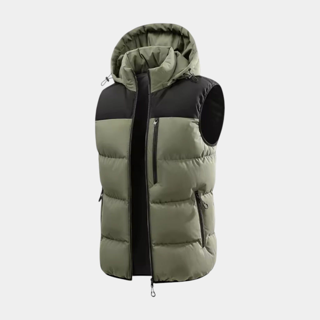 Hooded Puffer Vest Quilted Zip-Up Regular Fit for Men