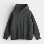 Ribbed Knit Hooded Zip Sweater Relaxed Fit for Men