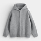 Ribbed Knit Hooded Zip Sweater Relaxed Fit for Men