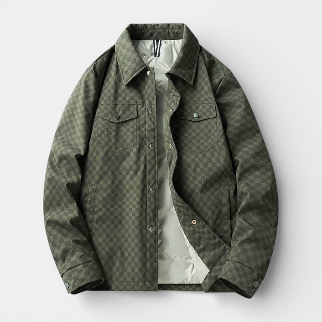 Checkered Texture Shirt Jacket Snap-Button Regular Fit for Men