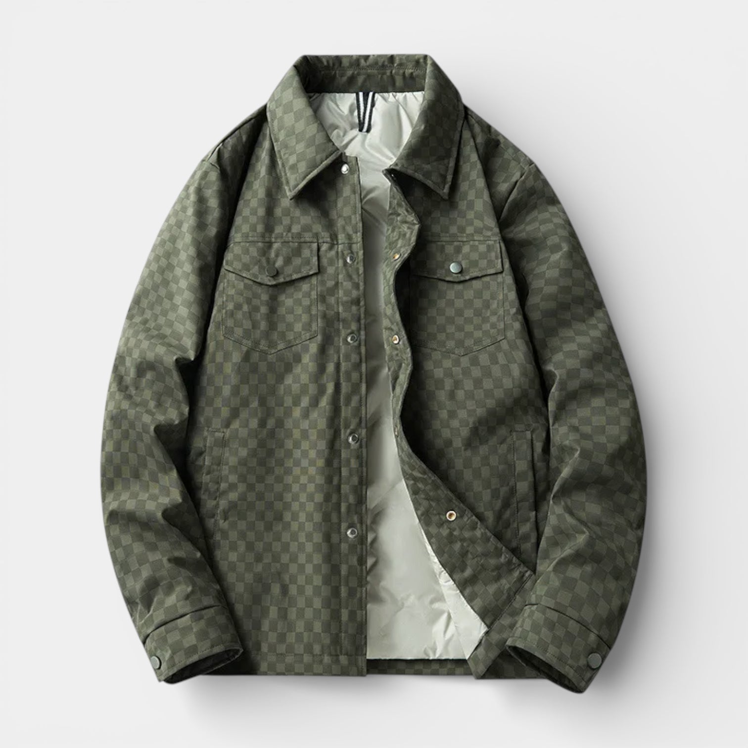 Checkered Texture Shirt Jacket Snap-Button Regular Fit for Men