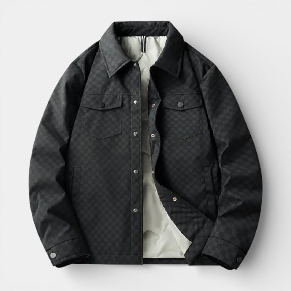 Checkered Texture Shirt Jacket Snap-Button Regular Fit for Men