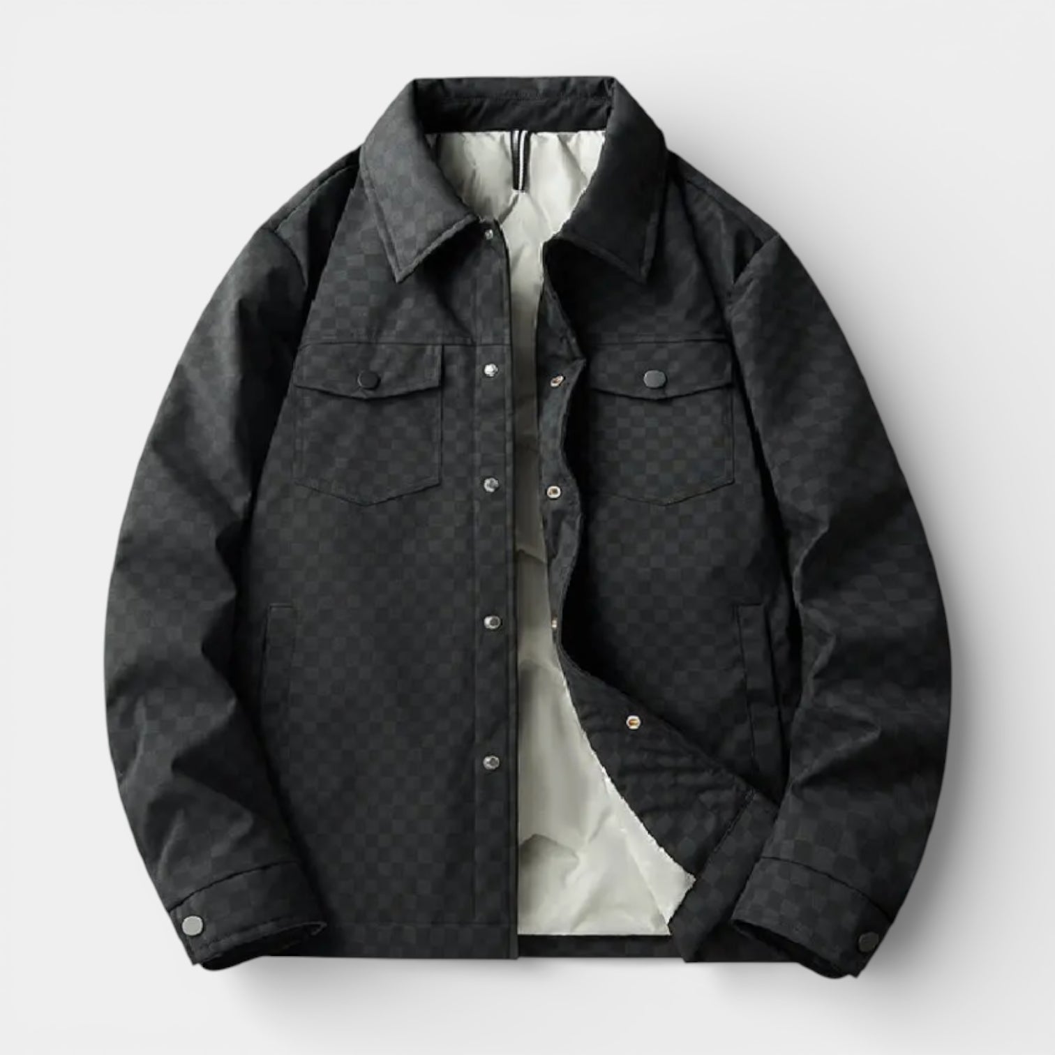 Checkered Texture Shirt Jacket Snap-Button Regular Fit for Men