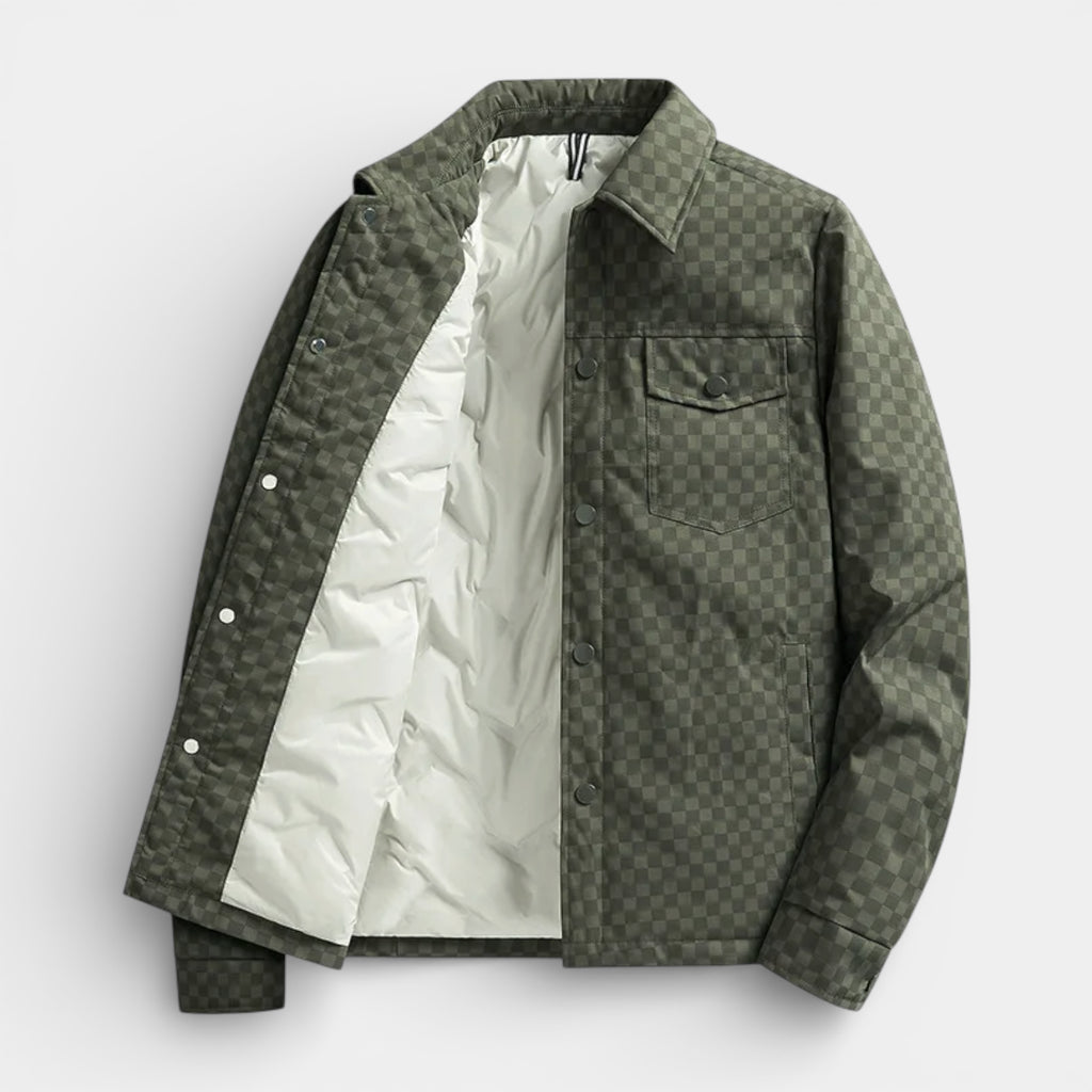 Checkered Texture Shirt Jacket Snap-Button Regular Fit for Men