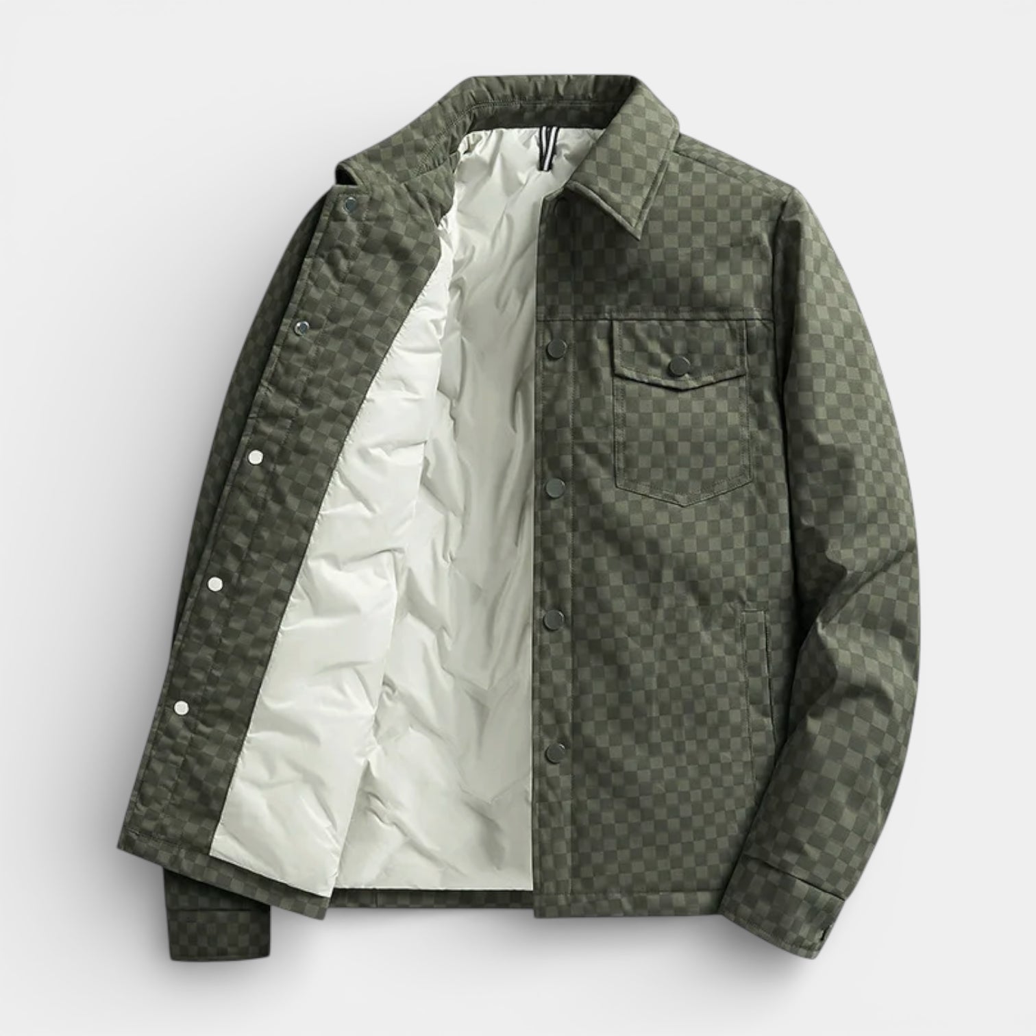 Checkered Texture Shirt Jacket Snap-Button Regular Fit for Men