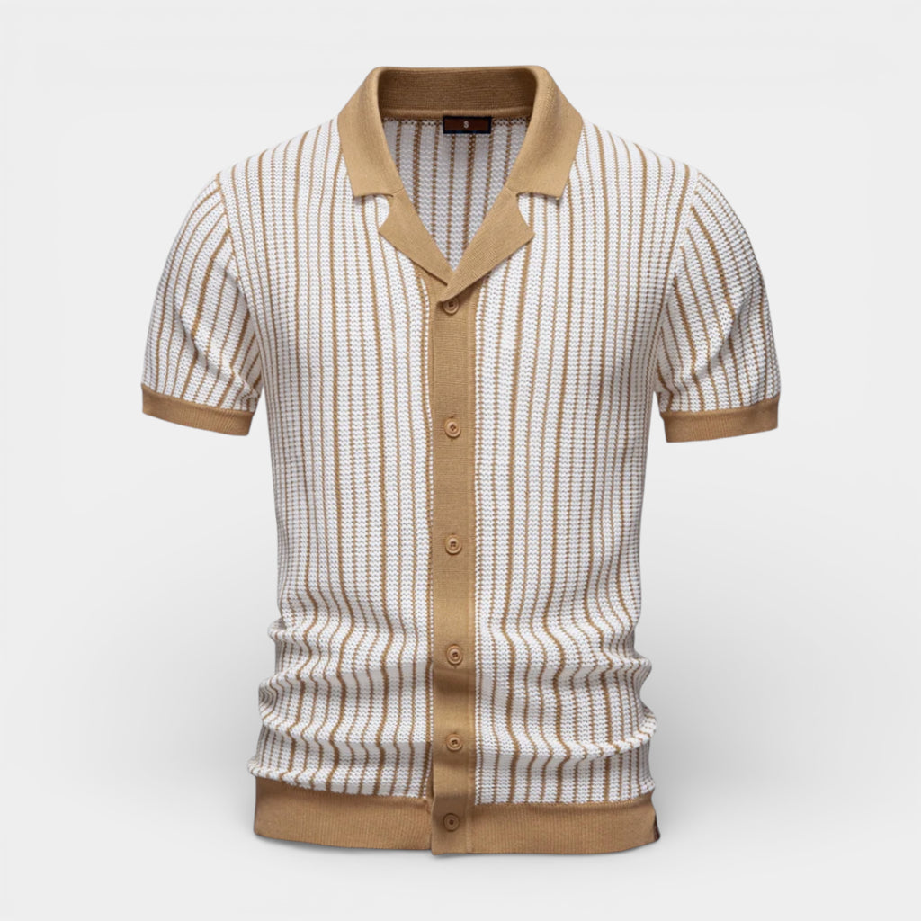 Short Sleeve Knit Polo Shirt Button-Up Regular Fit for Men
