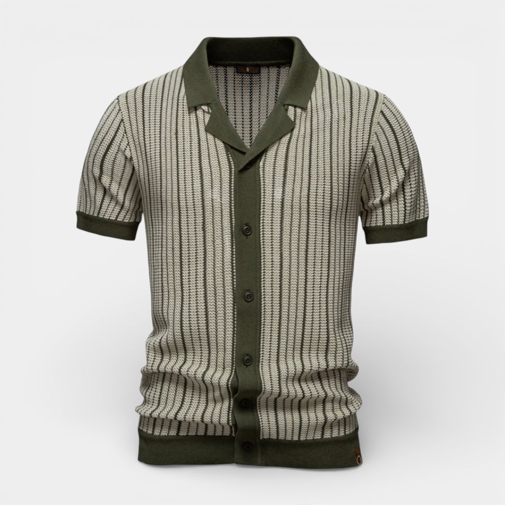 Short Sleeve Knit Polo Shirt Button-Up Regular Fit for Men