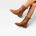 Women's Leather Lace-Up Mid-Calf Boots
