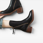 Women's Leather Ankle Boots with Stacked Heel