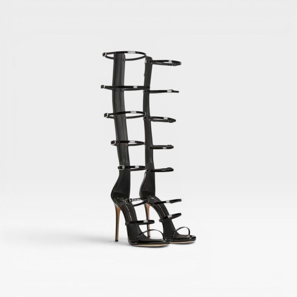 Women's Knee-High Buckle Strap Stiletto Heels