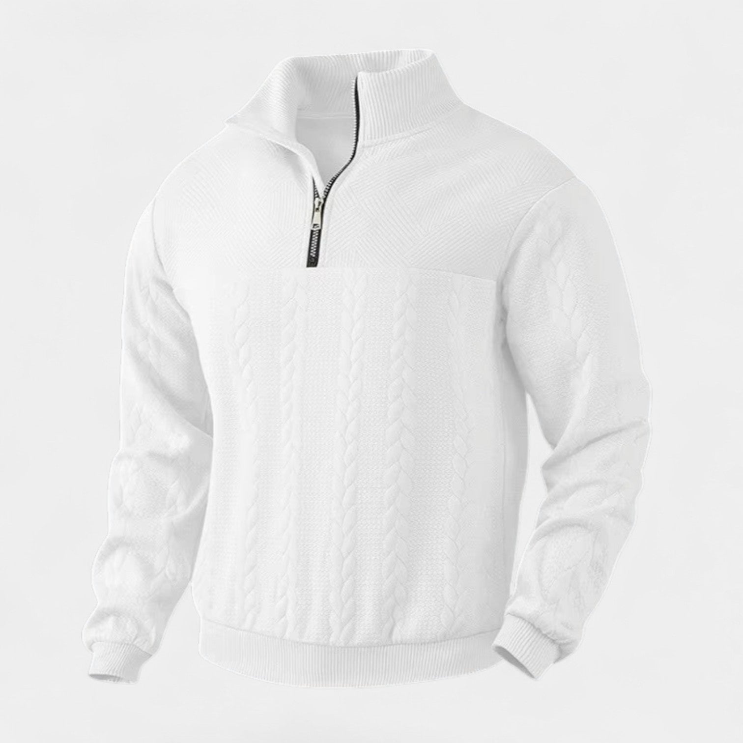 Cable Knit Merino Half-Zip Sweater High Collar for Men
