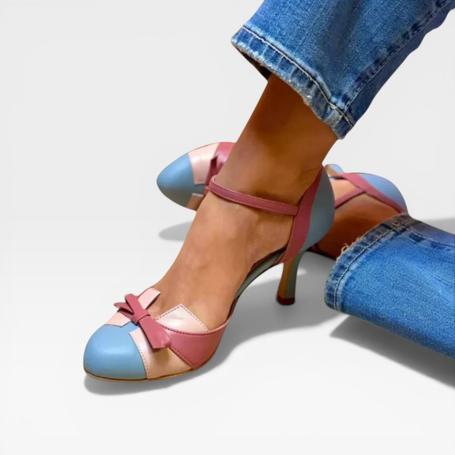 Women's Two-Tone Kitten Heel Mary Jane Pumps